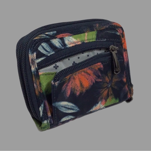 NWOT lug Splits Wallet, RFID Protection, Double Zipper, Floral on Navy Blue, - Picture 2 of 10